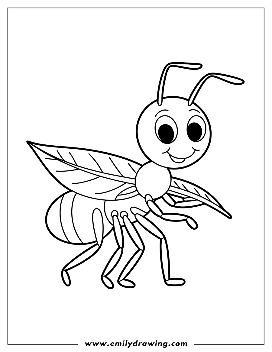Outline of an ant with leaf wings, seemingly ready to take flight.