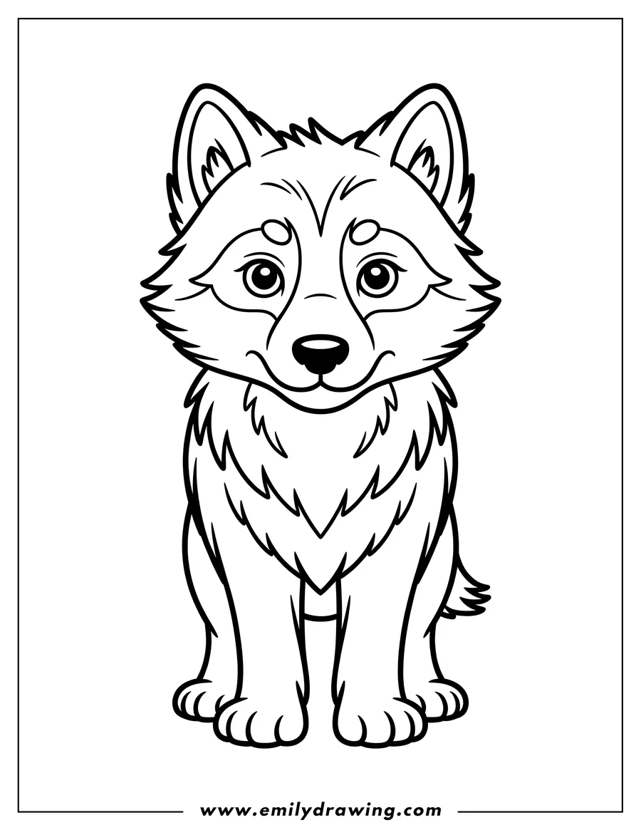 Outline of an arctic wolf sitting and looking forward.