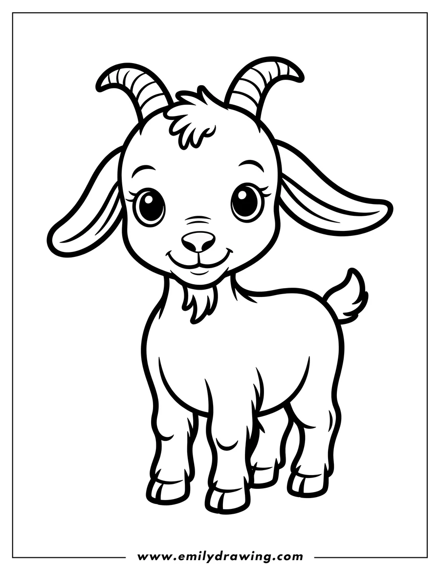 Outline of a smiling baby goat with small horns and a fluffy head.