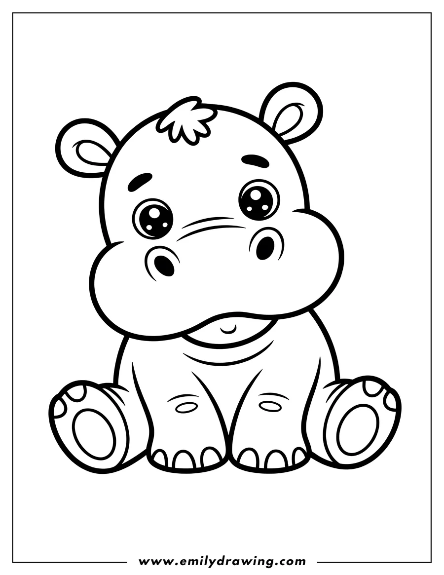 Outline of a baby hippopotamus sitting with its legs out in front.
