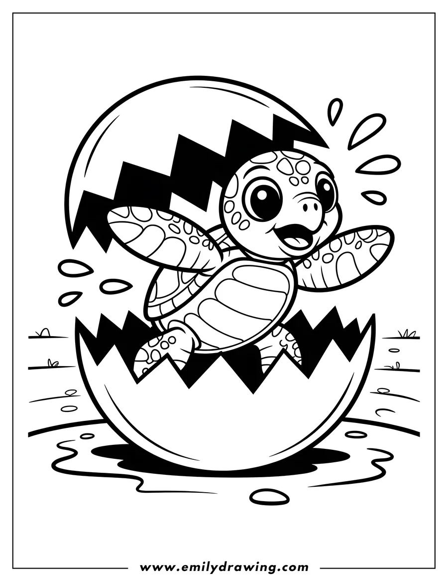 Outline of a baby turtle hatching from its egg.