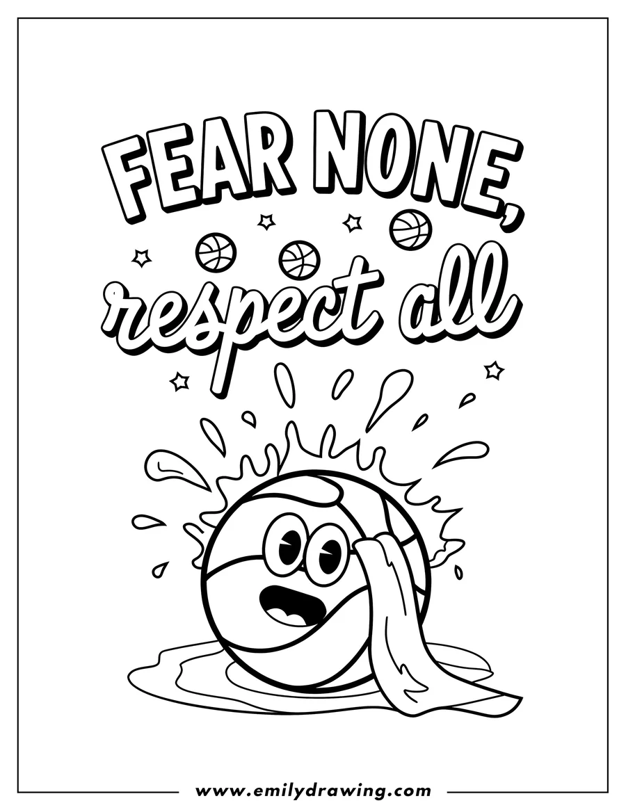 Line art of a basketball with a towel wrapped around it, with water droplets splashing around, accompanied by text that reads 