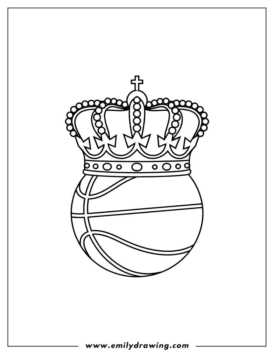 Line art of a basketball wearing a crown.