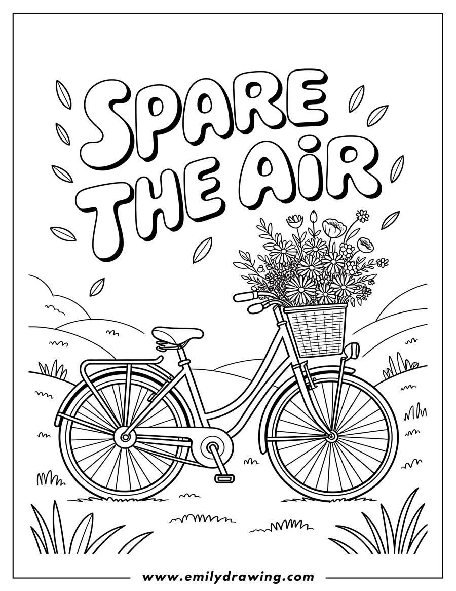 Outline of a bicycle with a basket of flowers. The