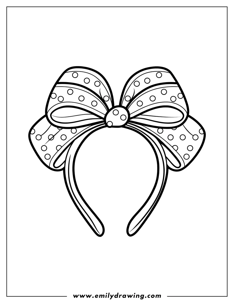 Outline of a bow headband with polka dots