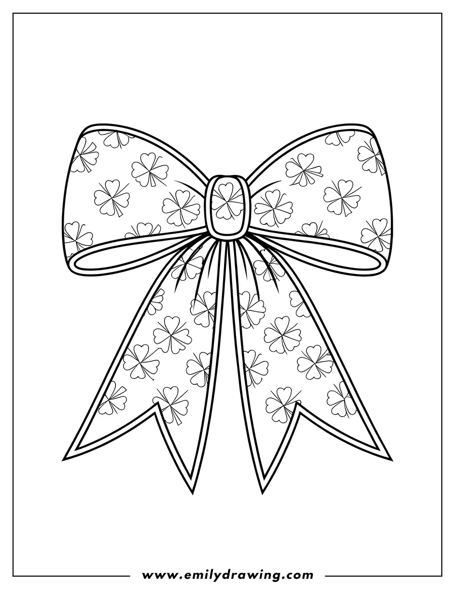 Outline of a bow decorated with a pattern of clovers.