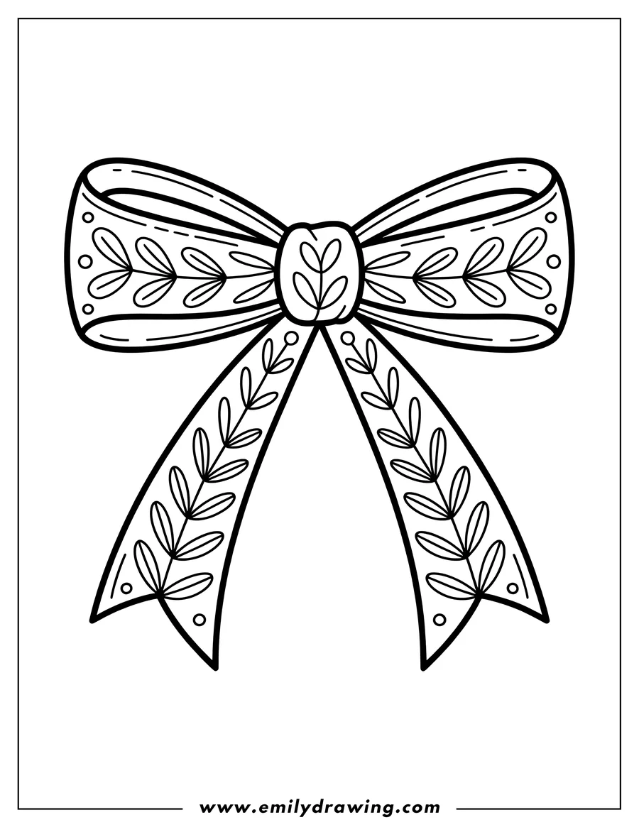 Line art of a bow decorated with a leaf pattern.