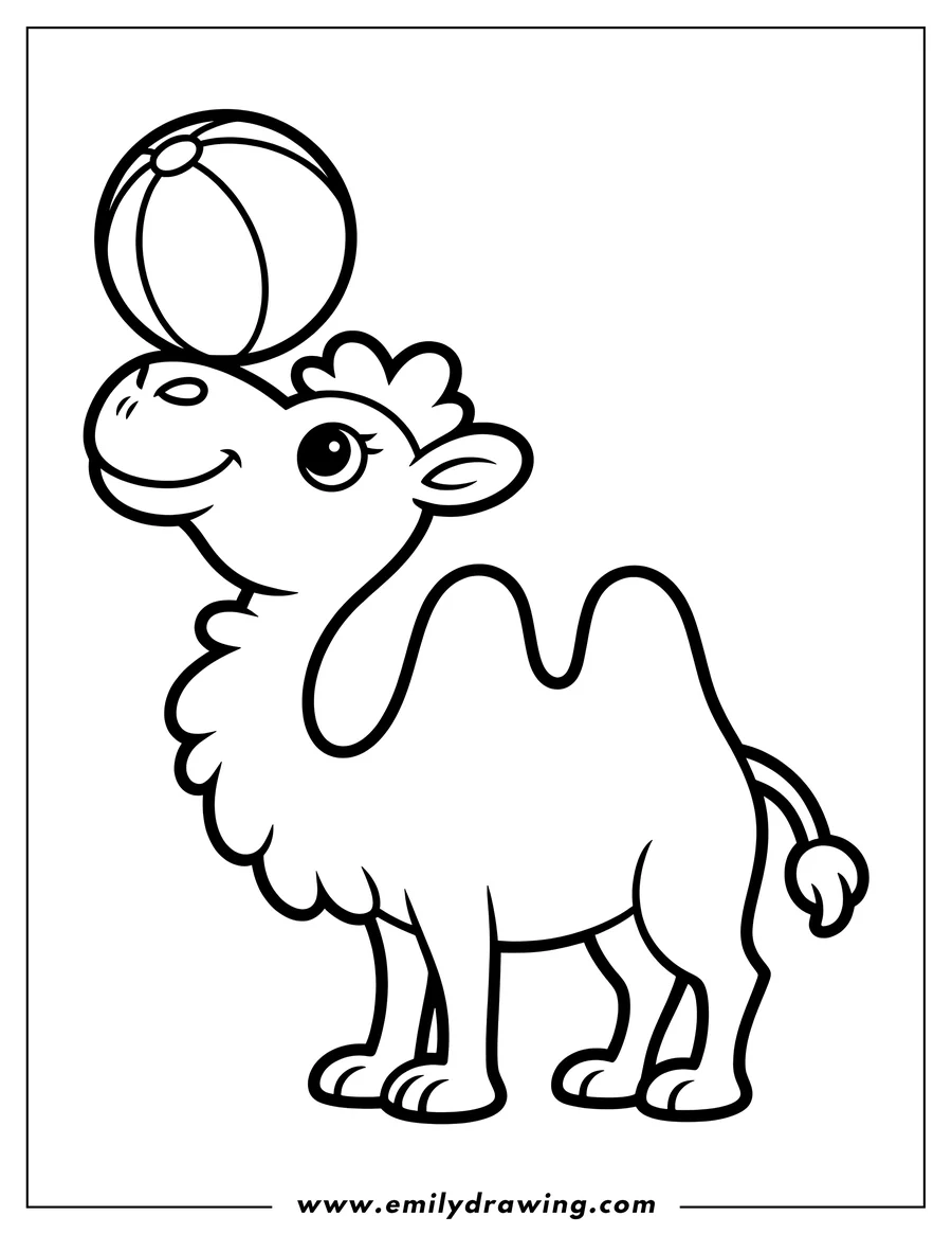 Outline of a camel balancing a beach ball on its head