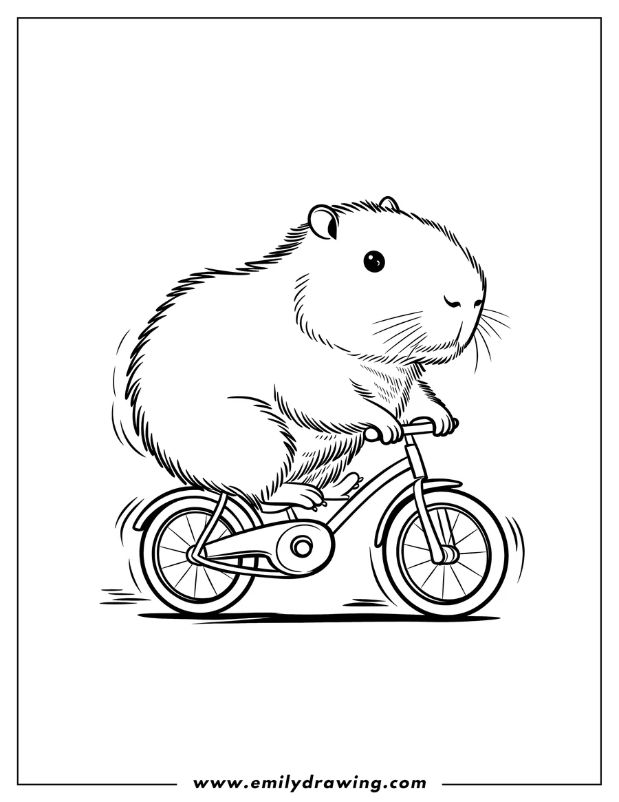 Outline of a capybara riding a bicycle.