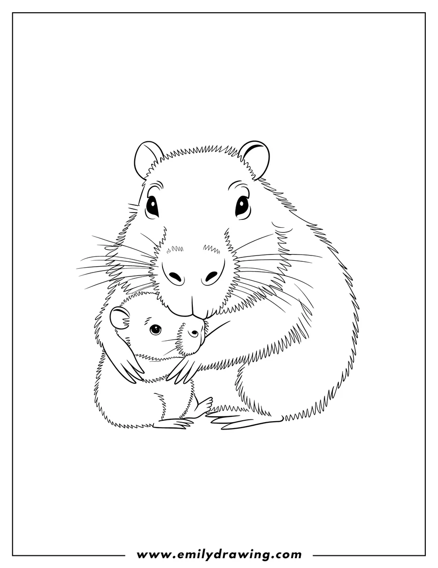 Outline of two capybaras hugging each other.
