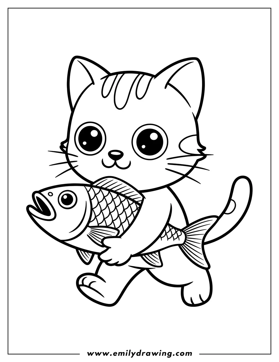 Outline of a cat carrying a large fish