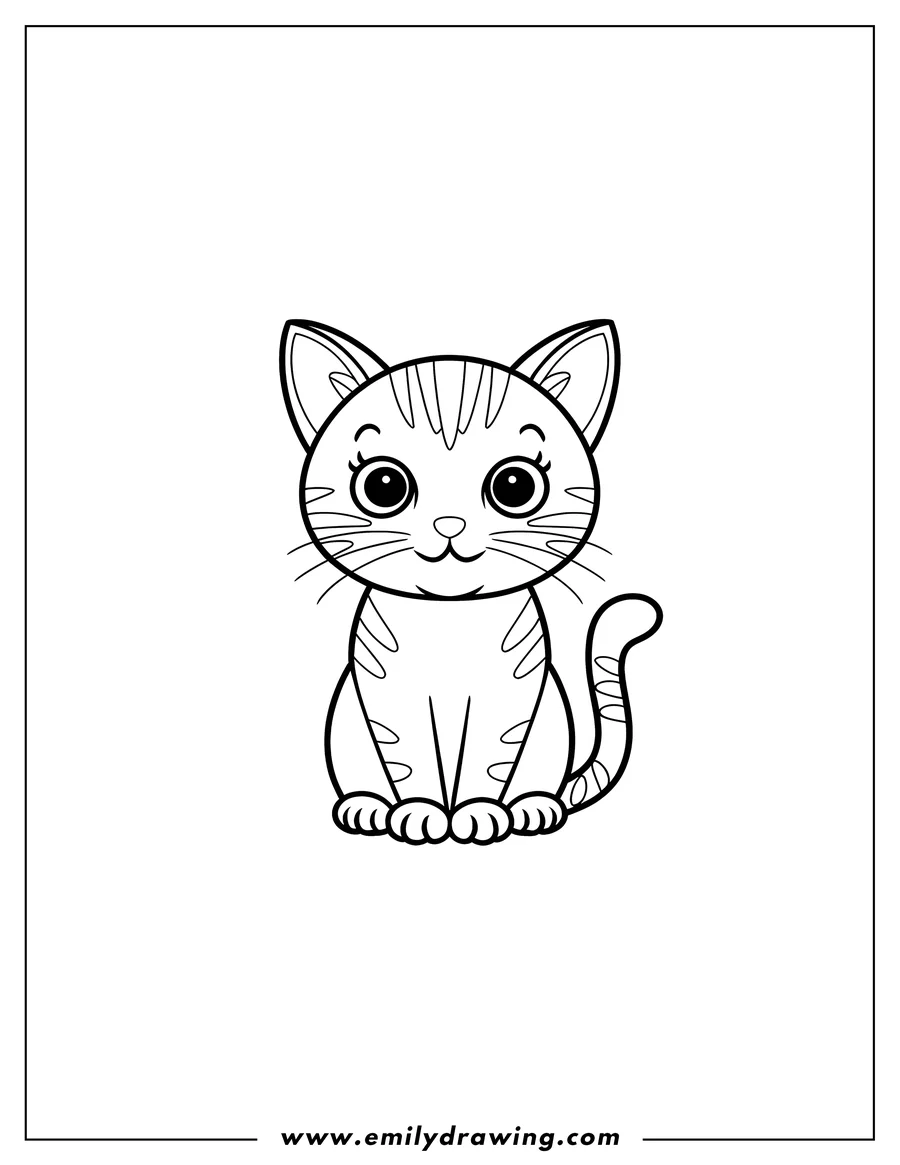 Simple outline of a friendly-looking cat, sitting and waiting to be colored.
