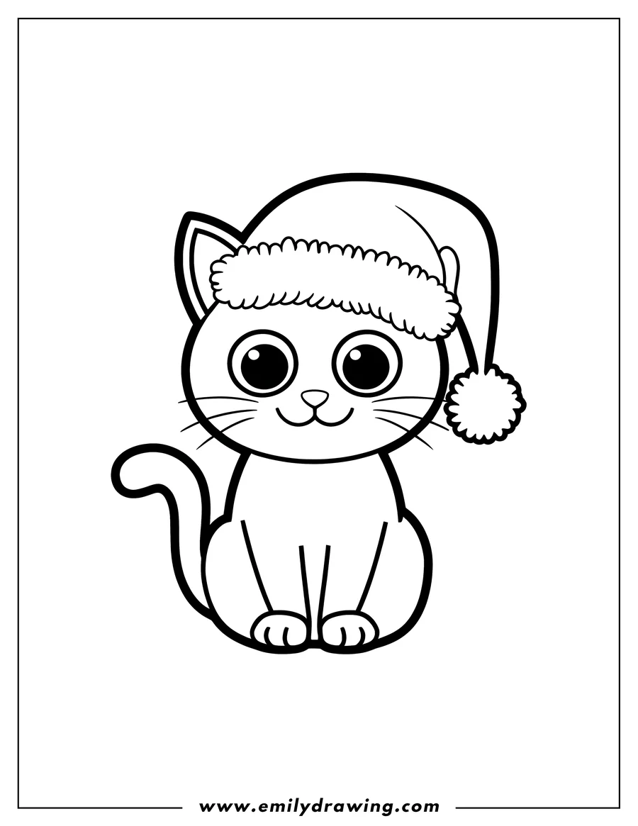 Outline of a cat wearing a Santa hat