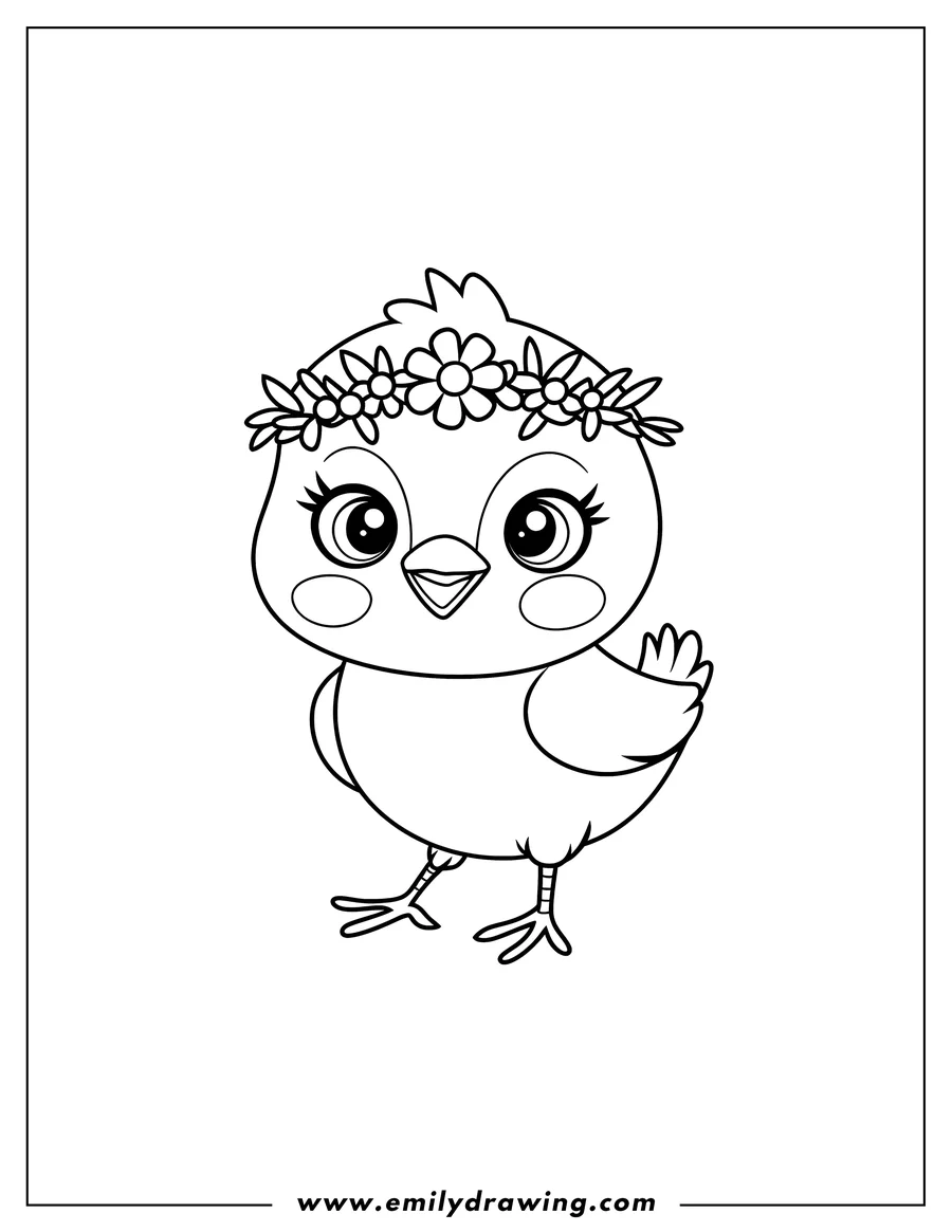 Outline of a chick wearing a flower crown.