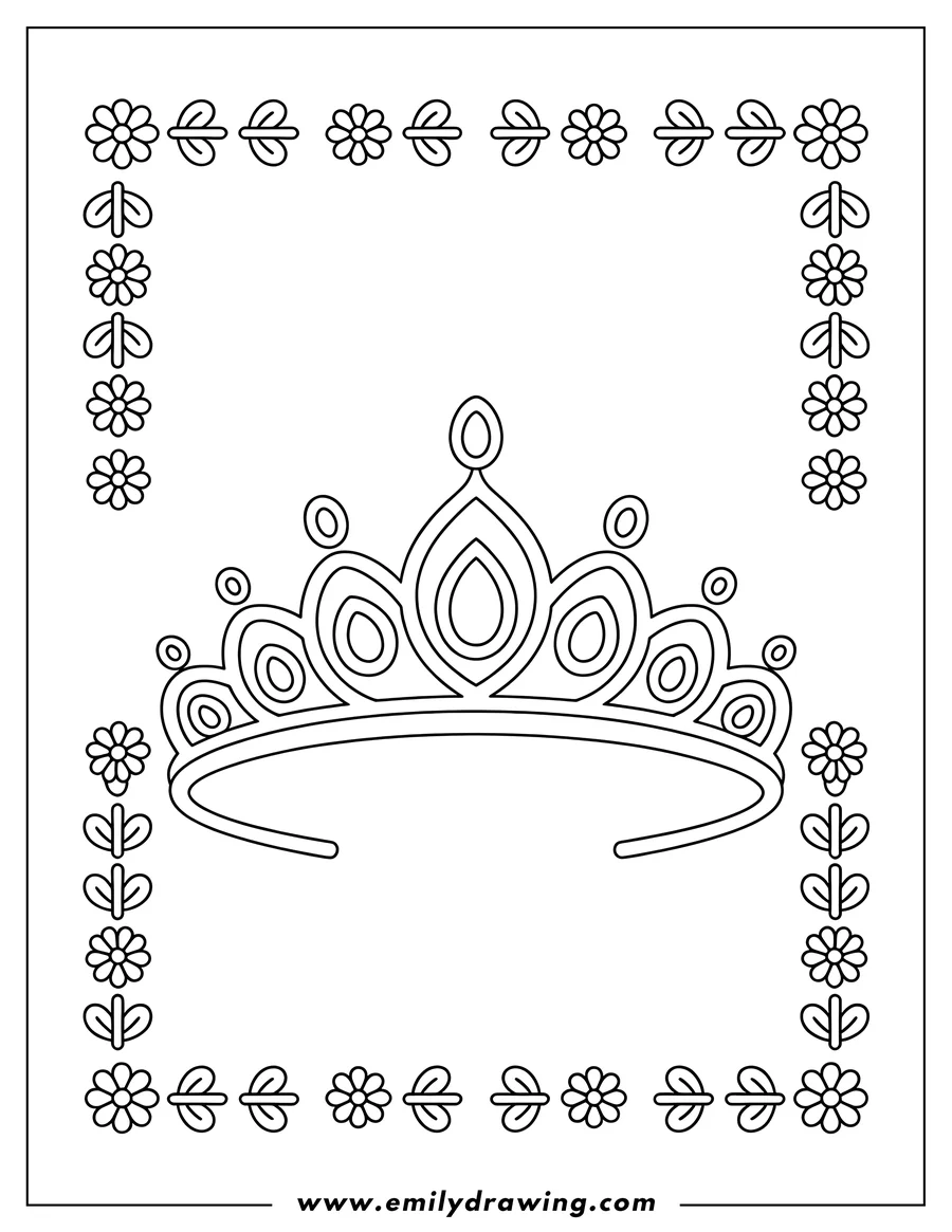 Outline of a crown with a decorative floral border. The crown has multiple points and round details.