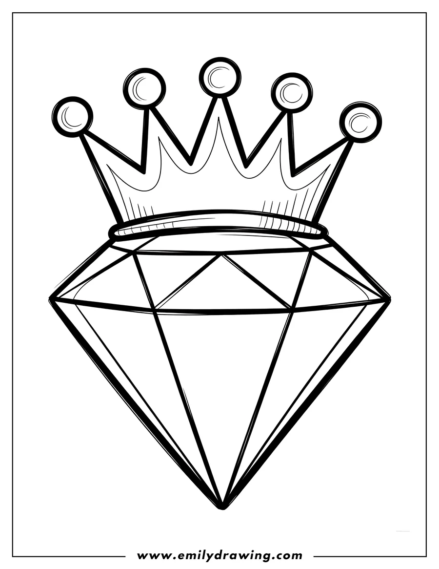 Line art of a crown resting on a large diamond