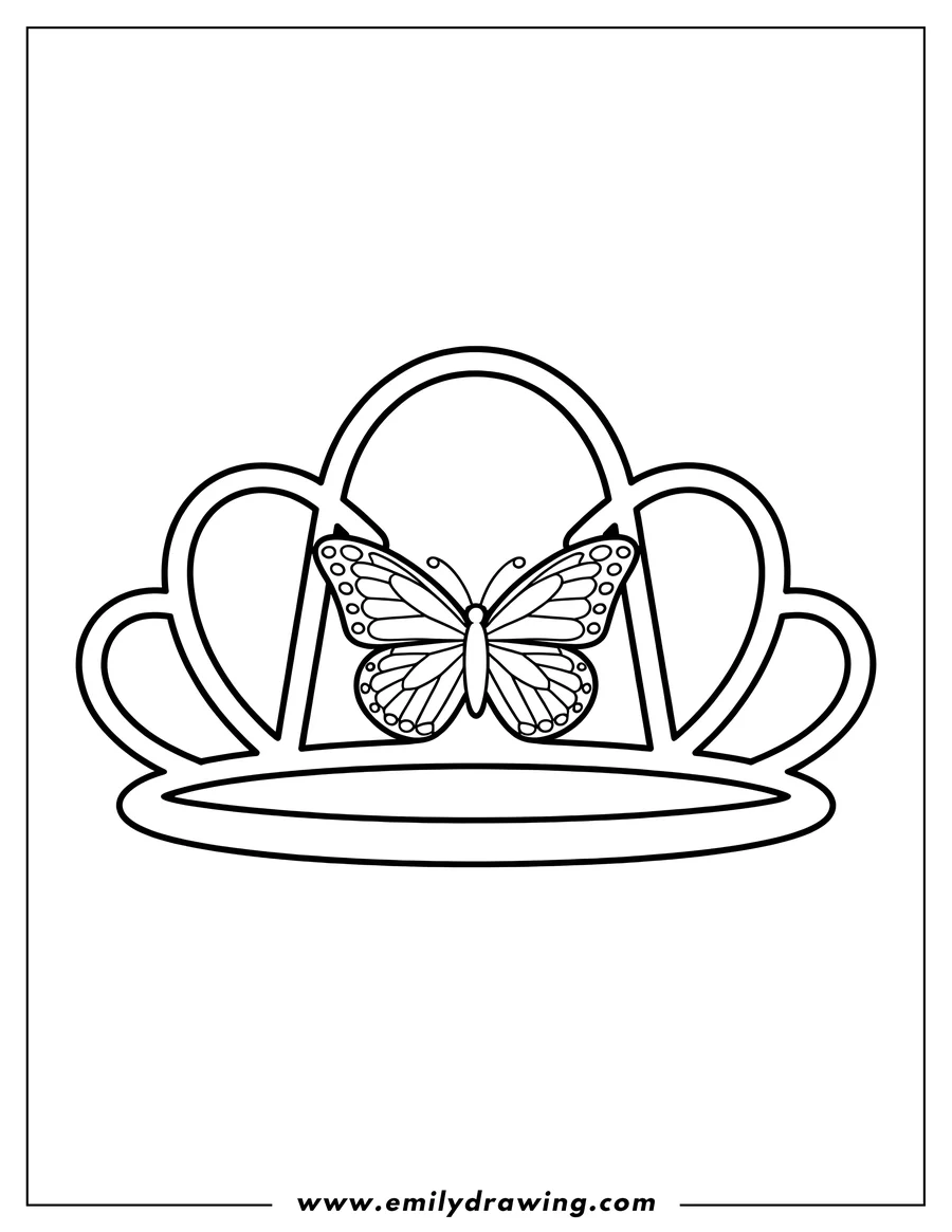 Outline of a crown with a butterfly resting on the center