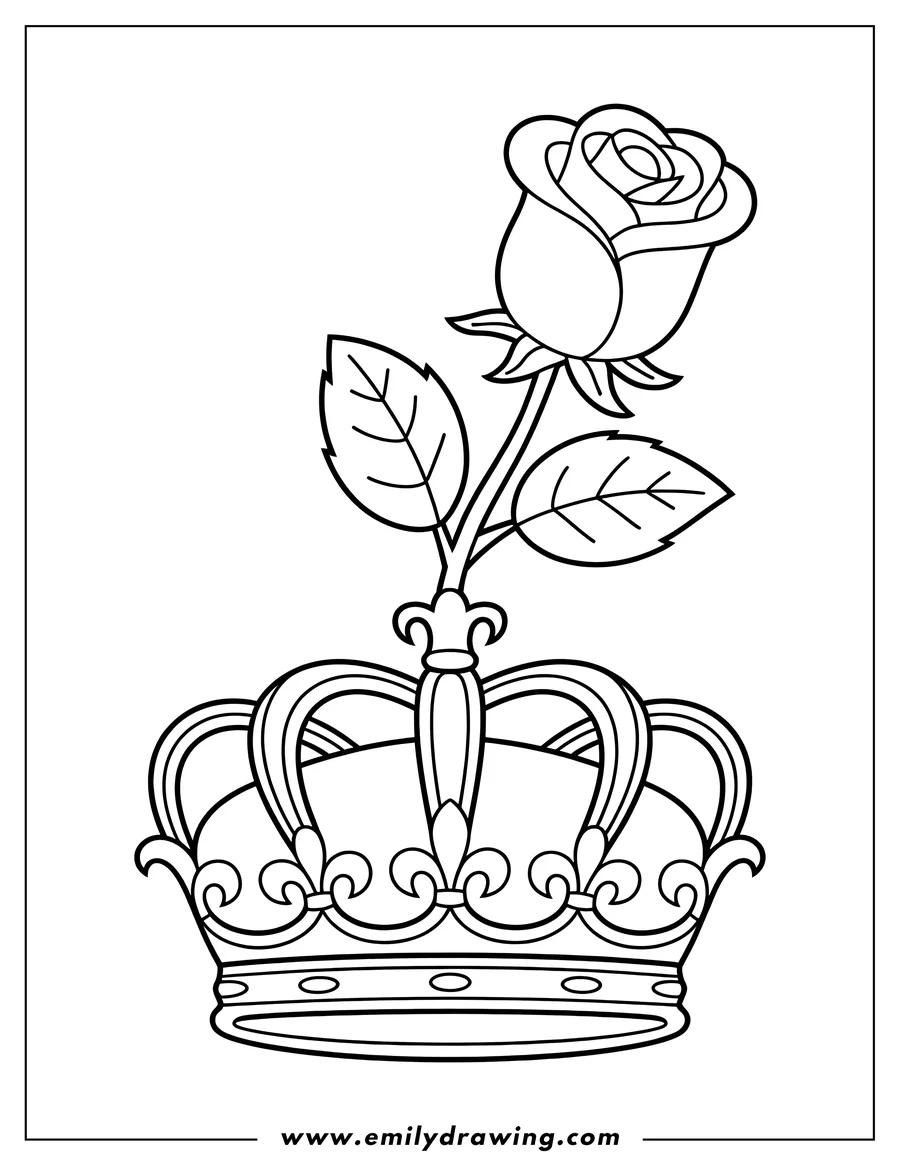 Outline of a crown with a rose growing from the top.