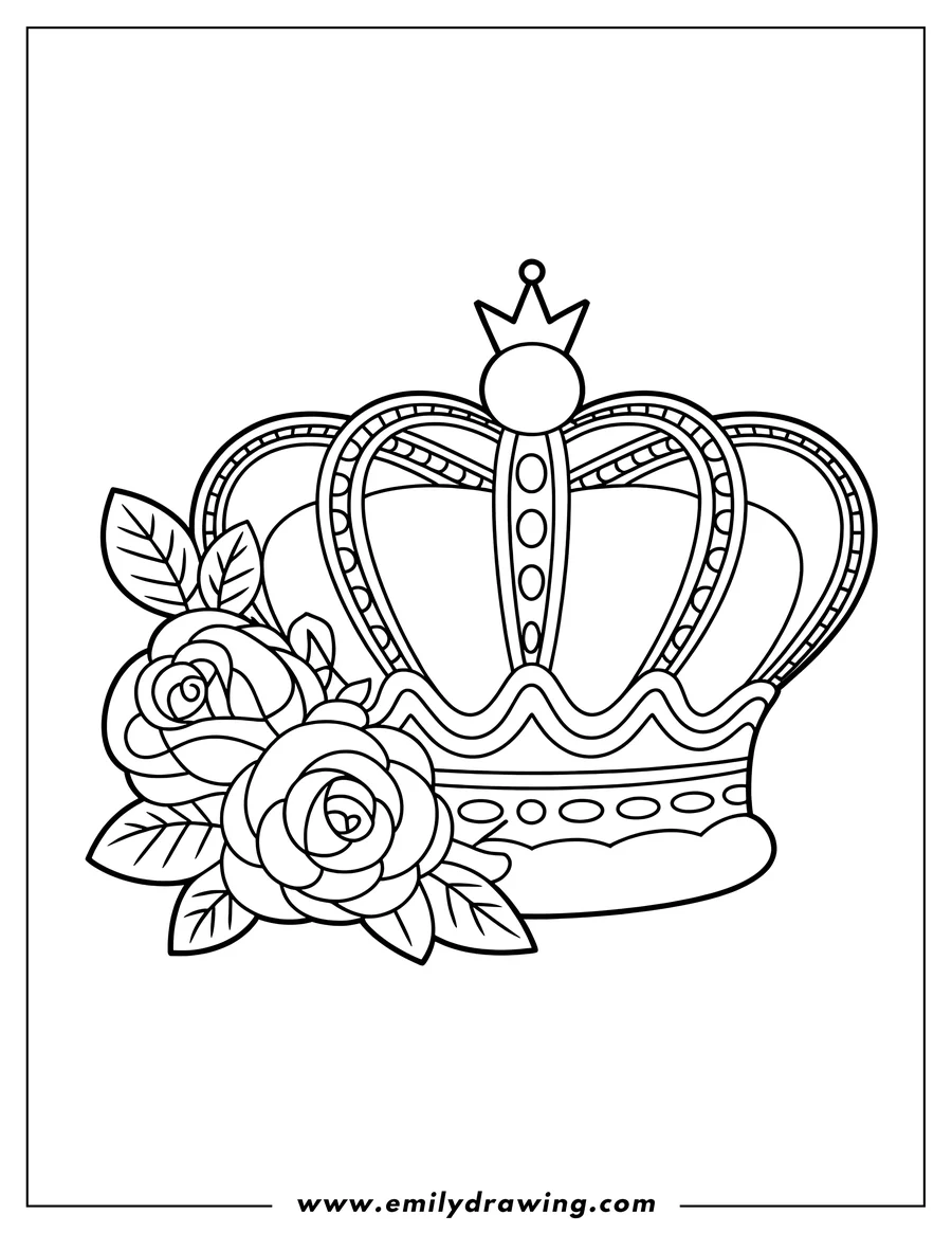 Outline of a crown adorned with roses.
