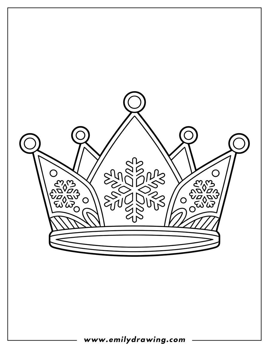Outline of a crown decorated with snowflakes.