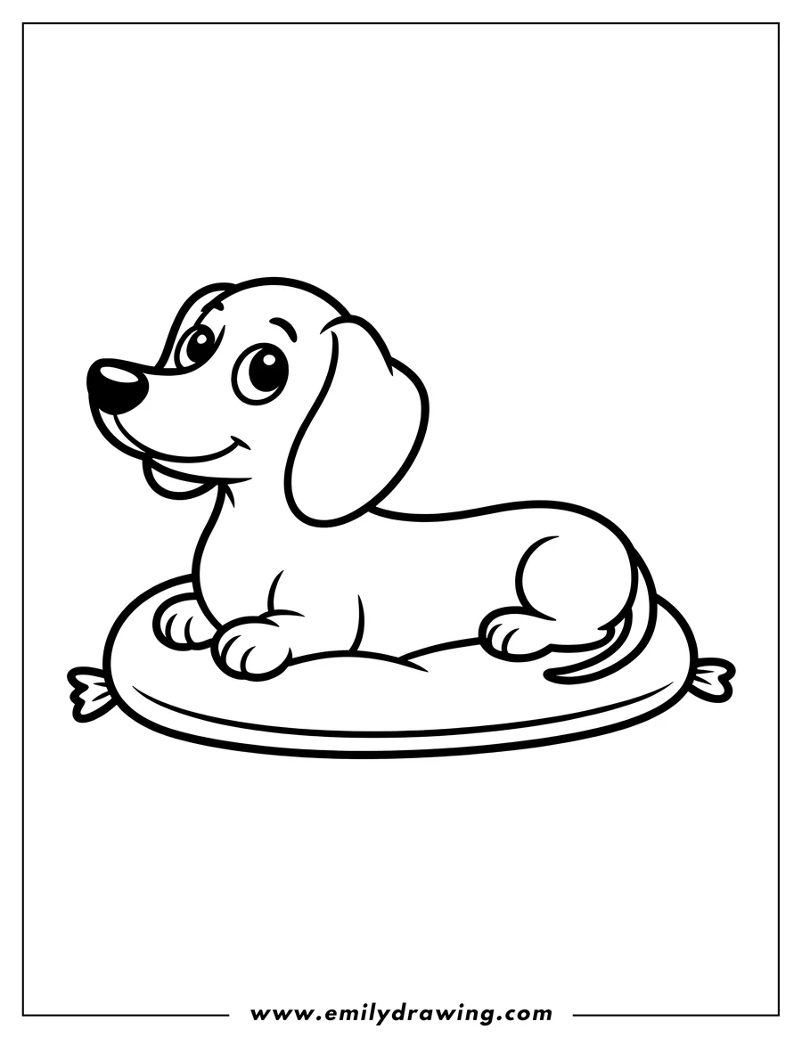Outline of a dachshund resting on a pillow.