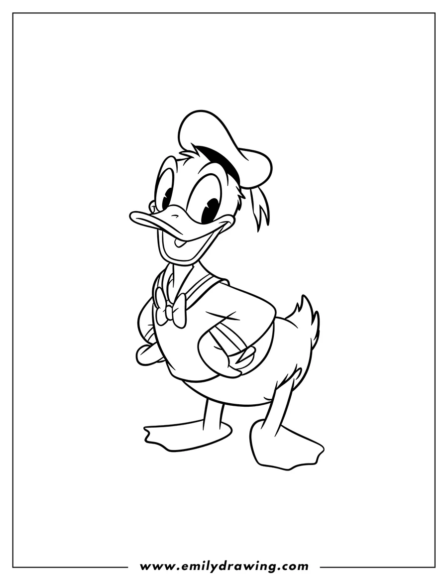 Outline of Donald Duck, a cartoon duck wearing a sailor hat and bow tie.