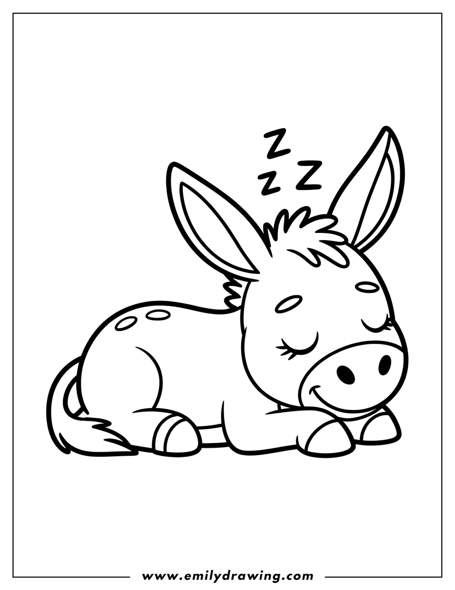 Outline of a donkey sleeping peacefully with its eyes closed.