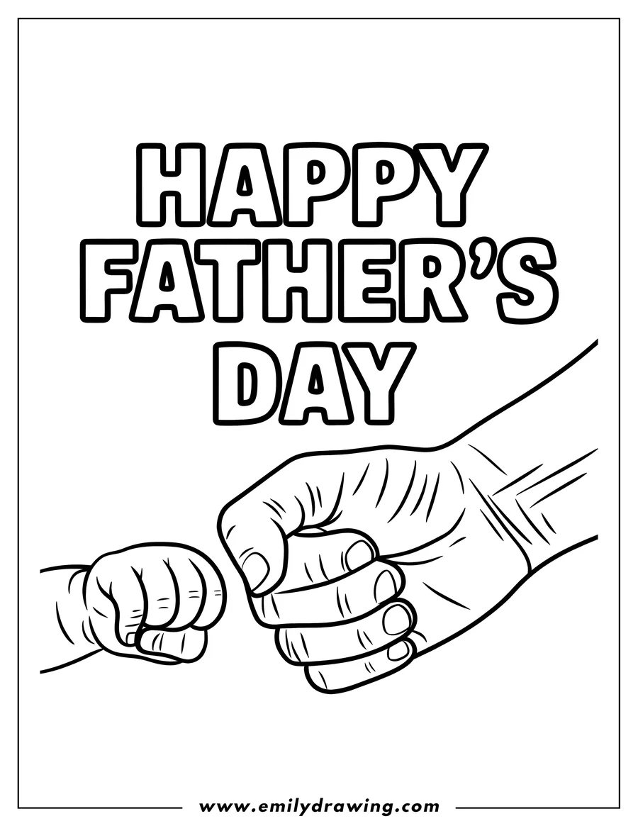Line art of a father and child's hands fist-bumping, with