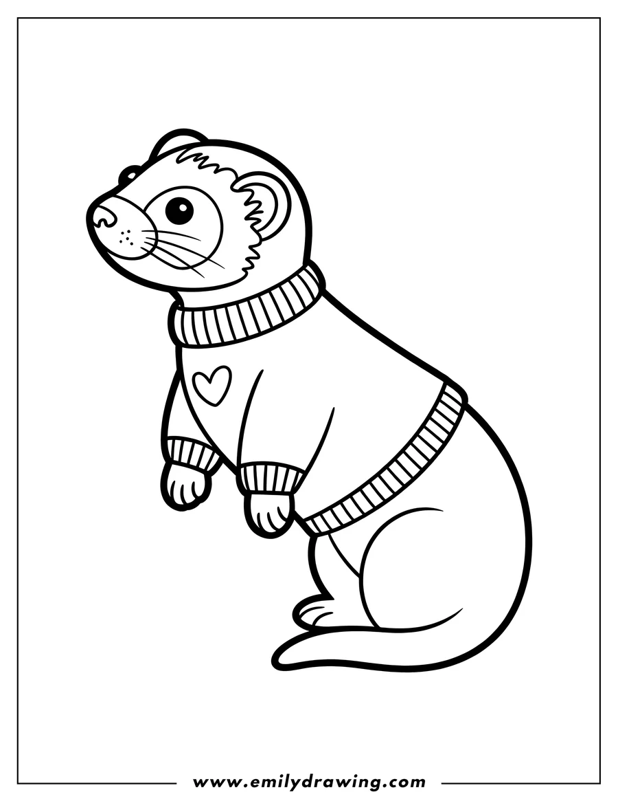 Outline of a ferret wearing a sweater with a heart on it.
