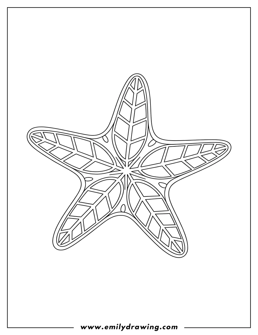 Line art of a five-pointed starfish with a geometric pattern on each arm.