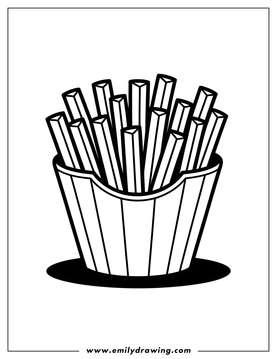 Outline of french fries in a carton, ready to be colored.