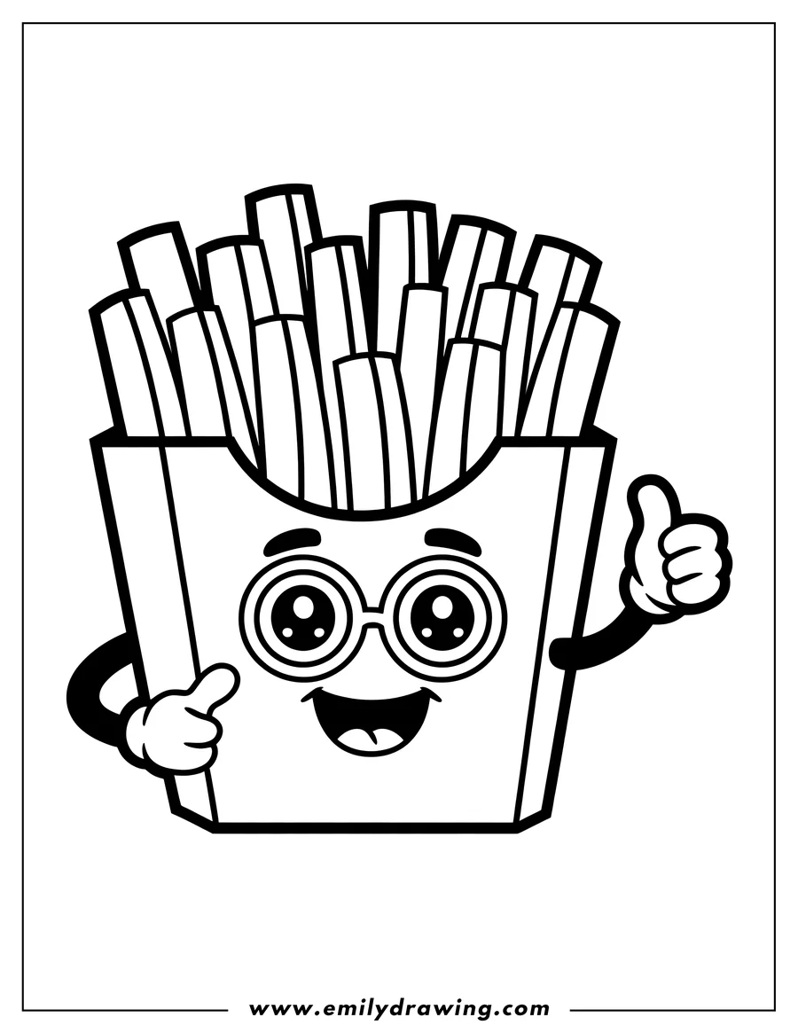 Outline of a carton of french fries giving a thumbs up.