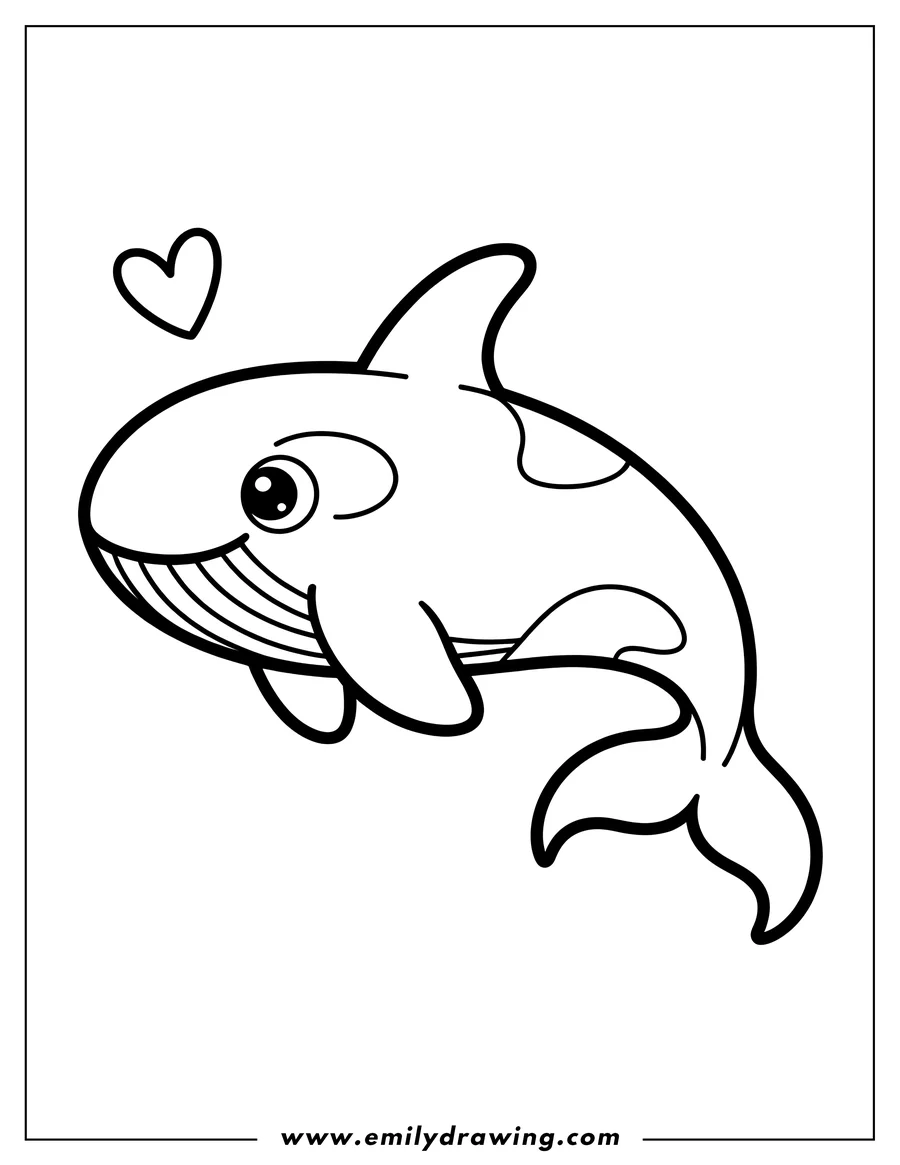 Outline of a friendly orca with a heart above its head