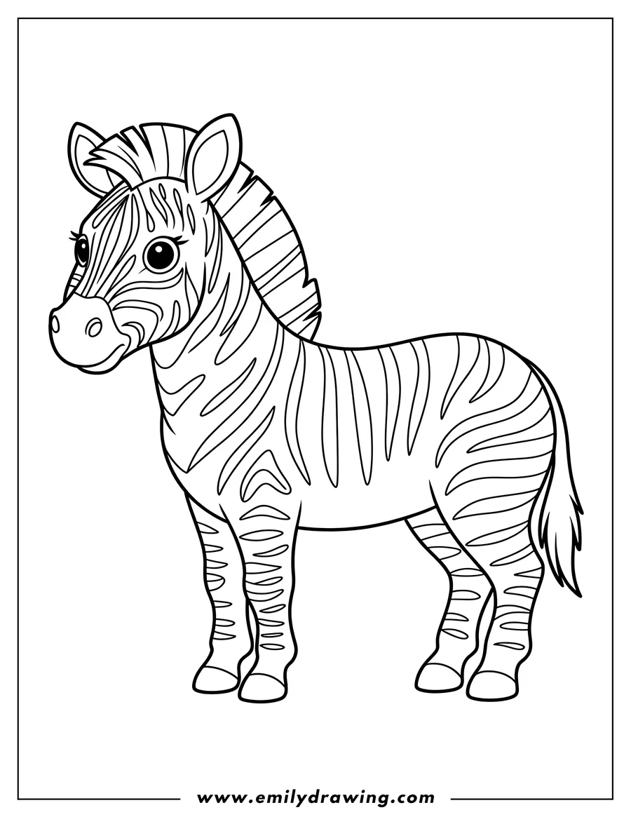 Outline of a friendly zebra smiling. It has distinctive black and white stripes.