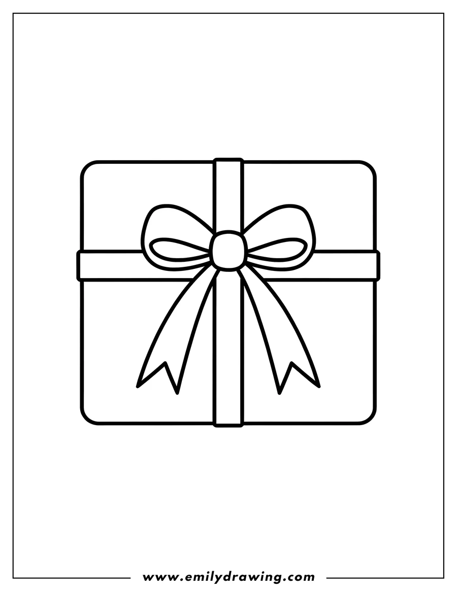 Line art of a gift box tied with a bow.