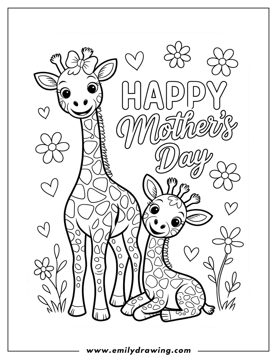 Line art of two giraffes with the words