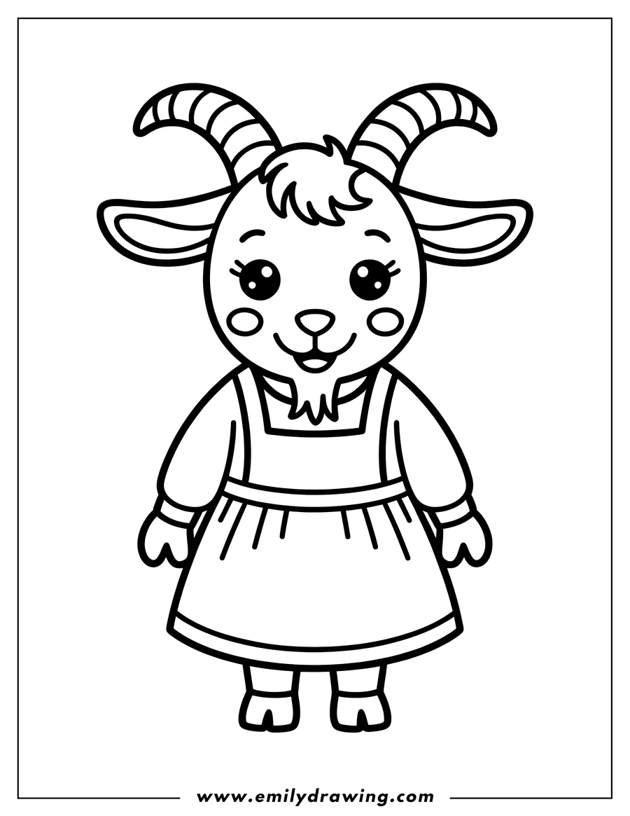 Outline of a goat wearing a dress.