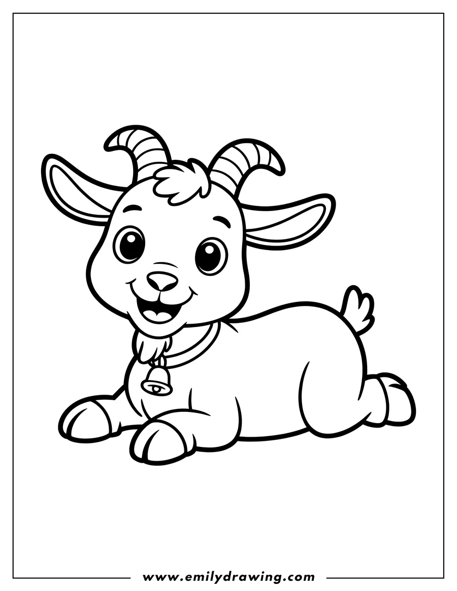 Outline of a goat laying down with a bell around its neck.
