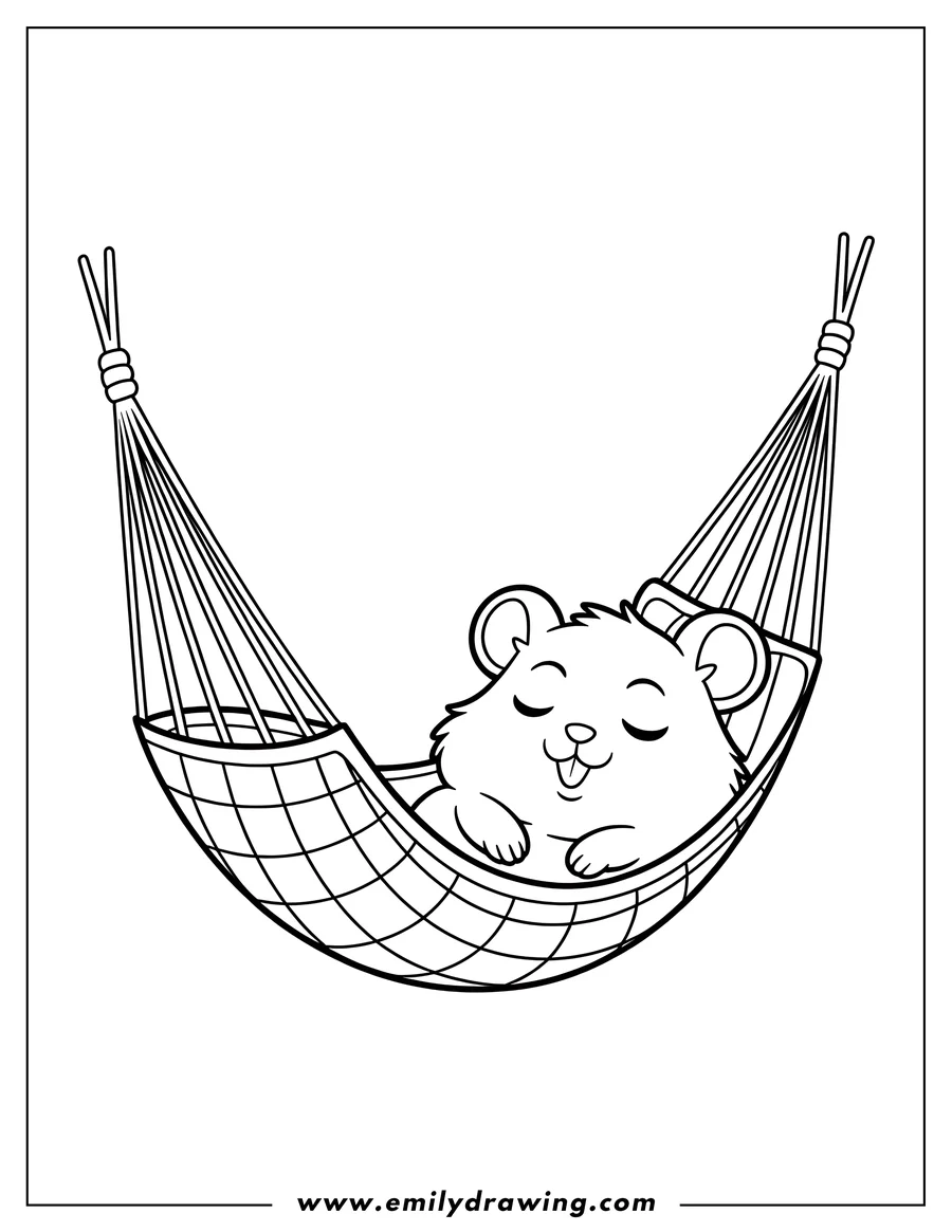 Outline of a hamster sleeping in a hammock.