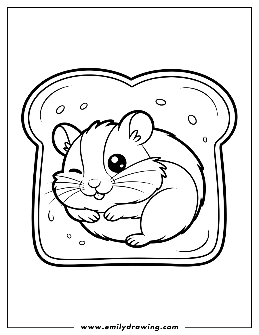 Outline of a hamster sitting on a slice of toast.
