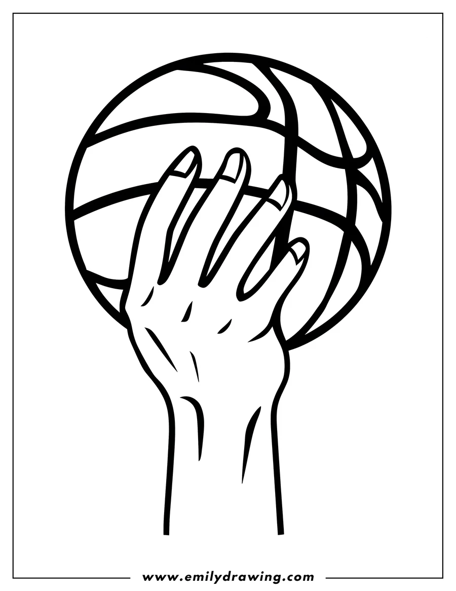 Outline of a hand holding a basketball.