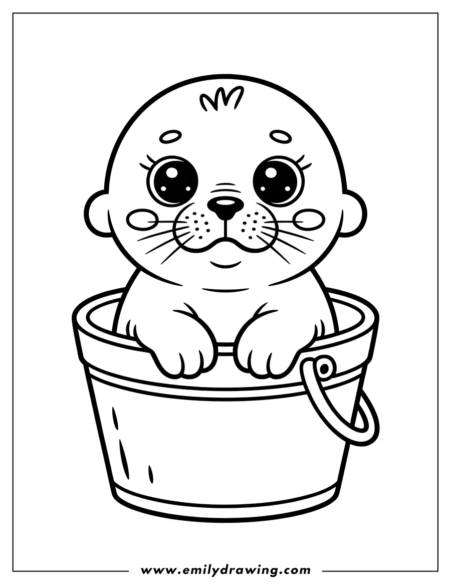 Outline of a harp seal sitting in a bucket.
