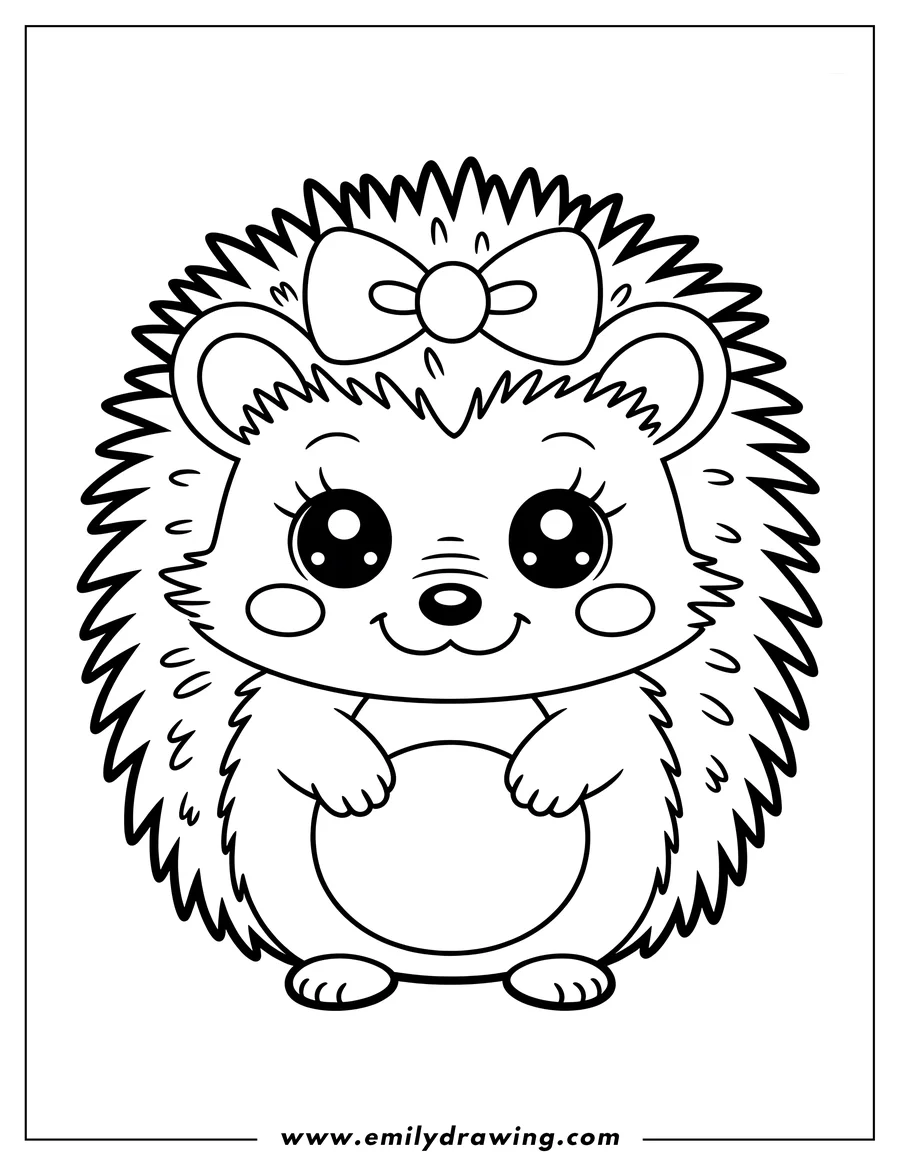 Outline of a hedgehog with a bow on its head.