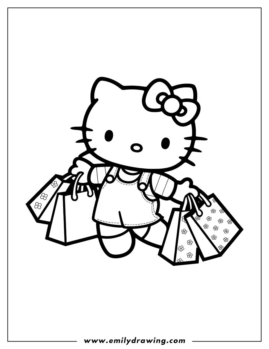 Outline of Hello Kitty carrying shopping bags