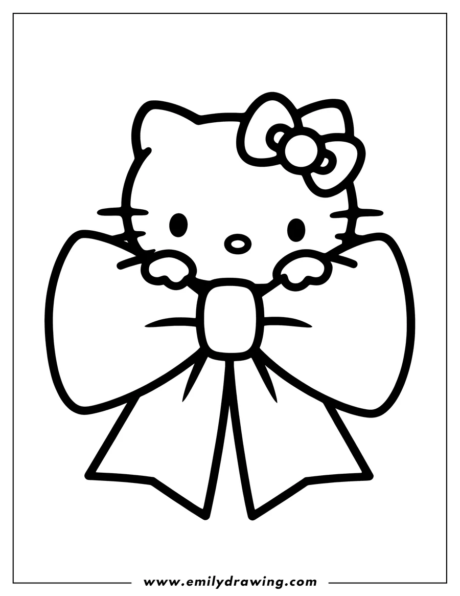 Line art of Hello Kitty with a large bow.