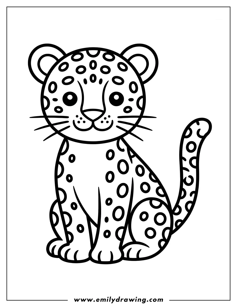Outline of a jaguar sitting with a curious expression.