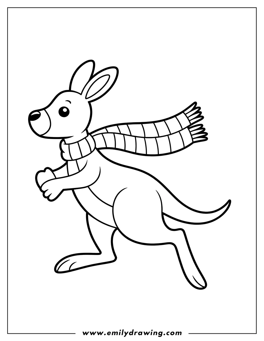 Outline of a kangaroo wearing a striped scarf