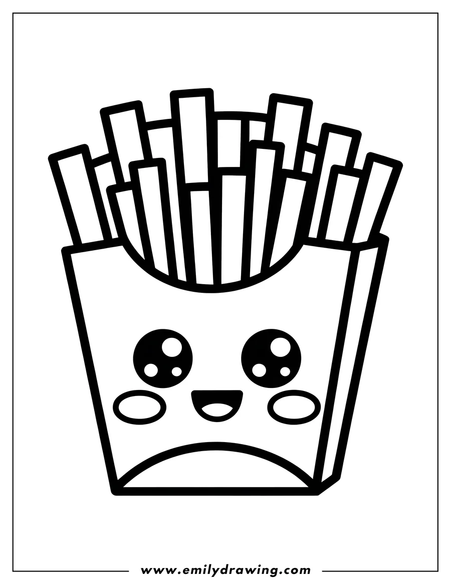 Line art of kawaii French fries in a carton with a happy face. Perfect for coloring!