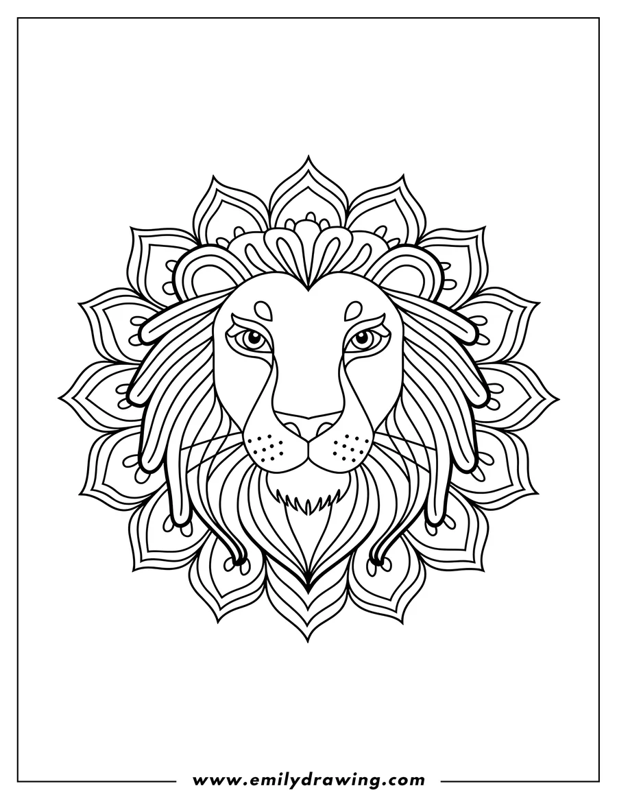 Outline of a lion's face with a decorative mandala mane.