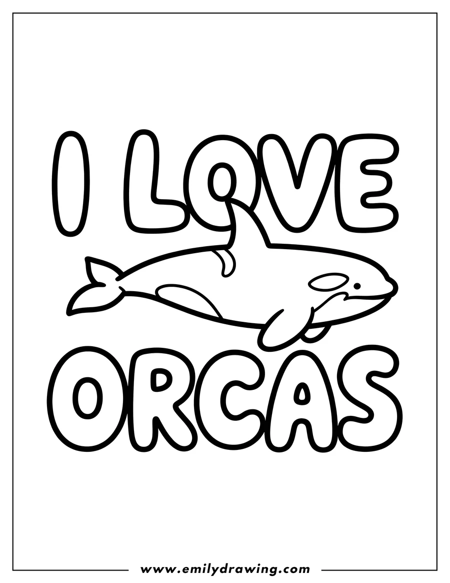 Line art illustration of an orca, also known as a killer whale.